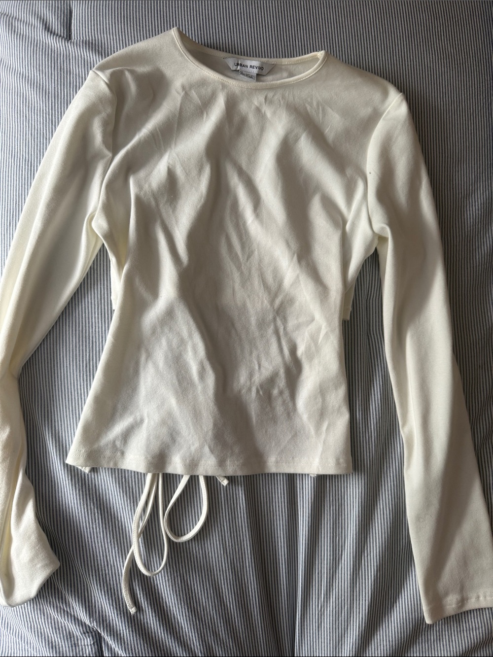Cream Long-Sleeve Tie-Back Top